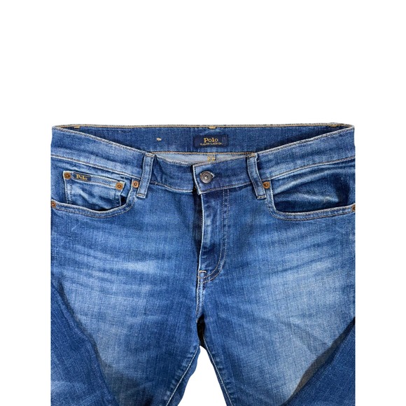 Polo Ralph Lauren Women Blue Distressed Knee High Rise Skinny Jeans 29R - Picture 3 of 4